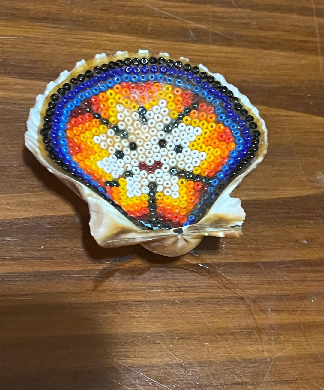 Huichol Mexican Beadwork in Shell Art Decor Beadwork - Etsy