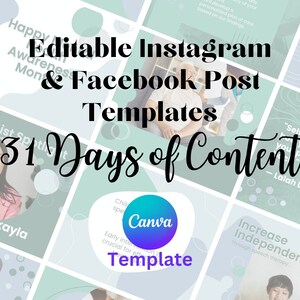 Canva Social Media Template Pack: 31 Days of Therapy Instagram and Facebook Posts
