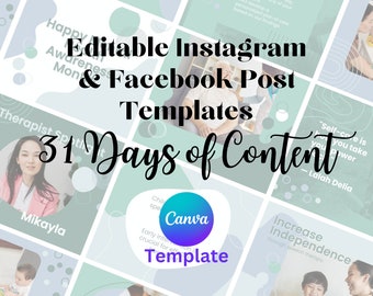 Canva Social Media Template Pack: 31 Days of Therapy Instagram and Facebook Posts