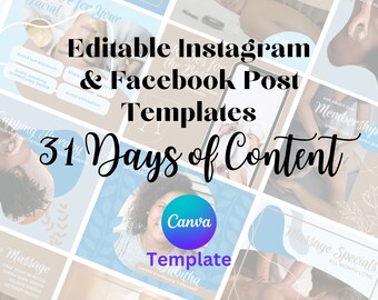 Canva Social Media Template Pack: 31 Days of Massage and Spa Instagram and Facebook Posts