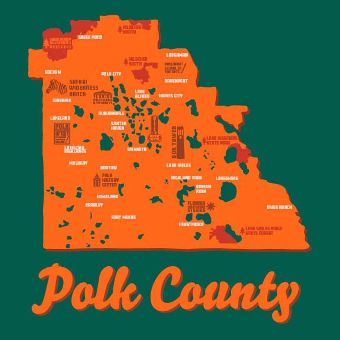 Polk County Florida Map Art Print - Vintage Travel Poster Style - Etsy