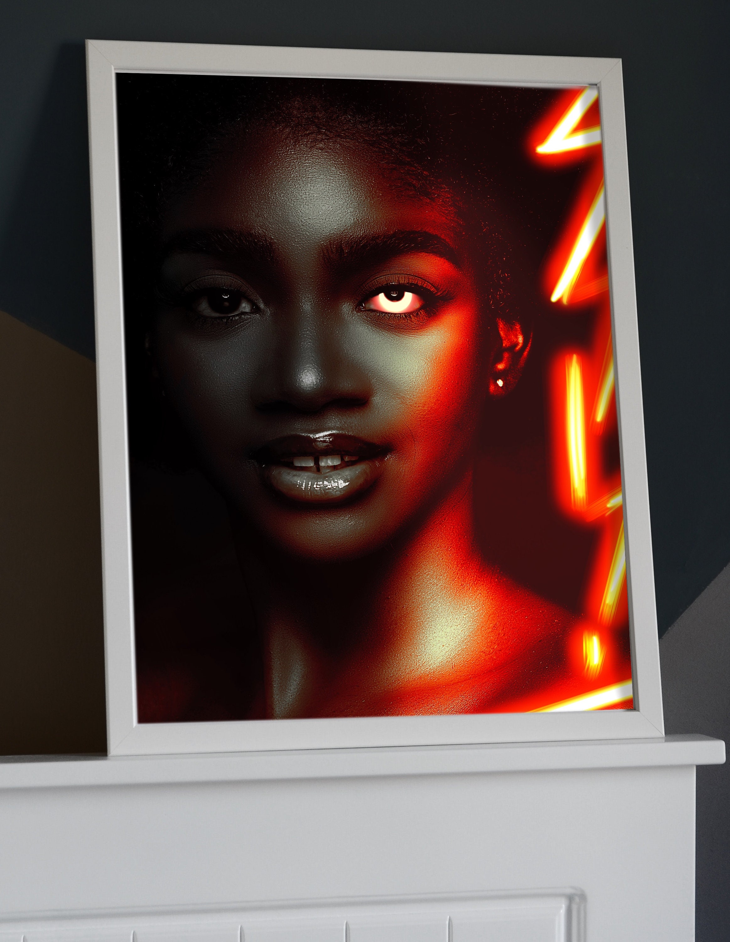Digital Poster Neon Afro Girl Digital Print Digital Art Etsy