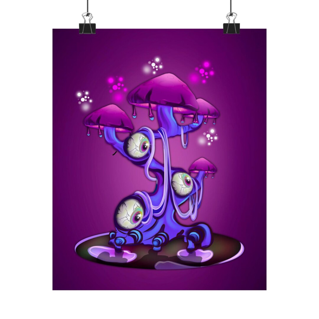 All Seeing Mushroom Wall Art, Mushrooms Magic Fairytale, Purple / Pink Mushroom Eyes, Custom