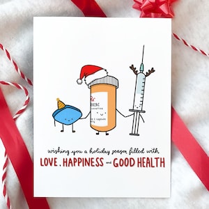 Wishing Love Happiness and Health | Funny Medical Xmas Card, Christmas Card, Perfect for Pharmacy, Doctor, Nurse, Punny Medical Holiday Card