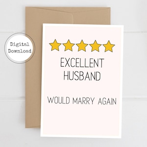 Excelente esposo, me volvería a casar / Tarjeta de aniversario / Tarjeta divertida para esposo / Plantilla de tarjeta imprimible / Descarga instantánea