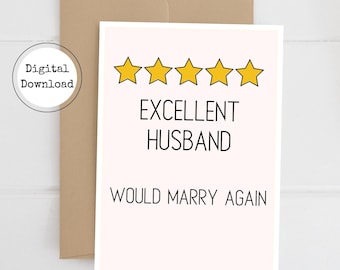 Ausgezeichneter Ehemann, würde wieder heiraten | Jubiläumskarte | Lustige Karte für Mann | Druckbare Kartenvorlage | Sofort Download