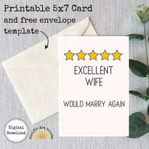 Excelente esposa, casaria novamente | cartão de aniversário | Cartão para esposa | Cartão engraçado para esposa | Download instantâneo | Envelope para impressão grátis
