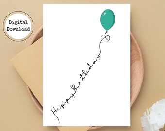 Happy Birthday Card | Balloon | Simple Birthday Card | Printable Card Template | Digital Download