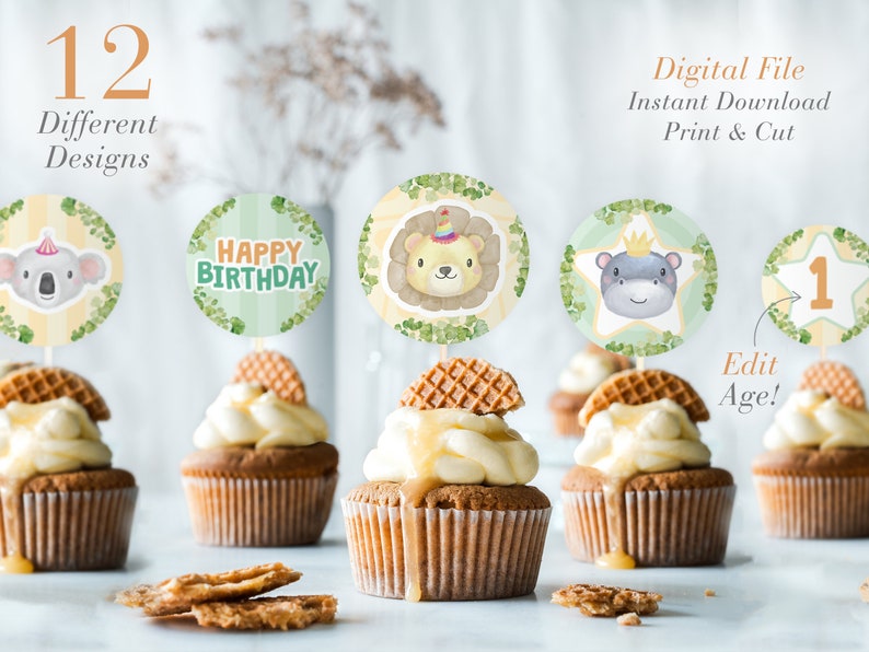 Printable Animals Cupcake Topper Jungle Animals Safari Zoo Etsy