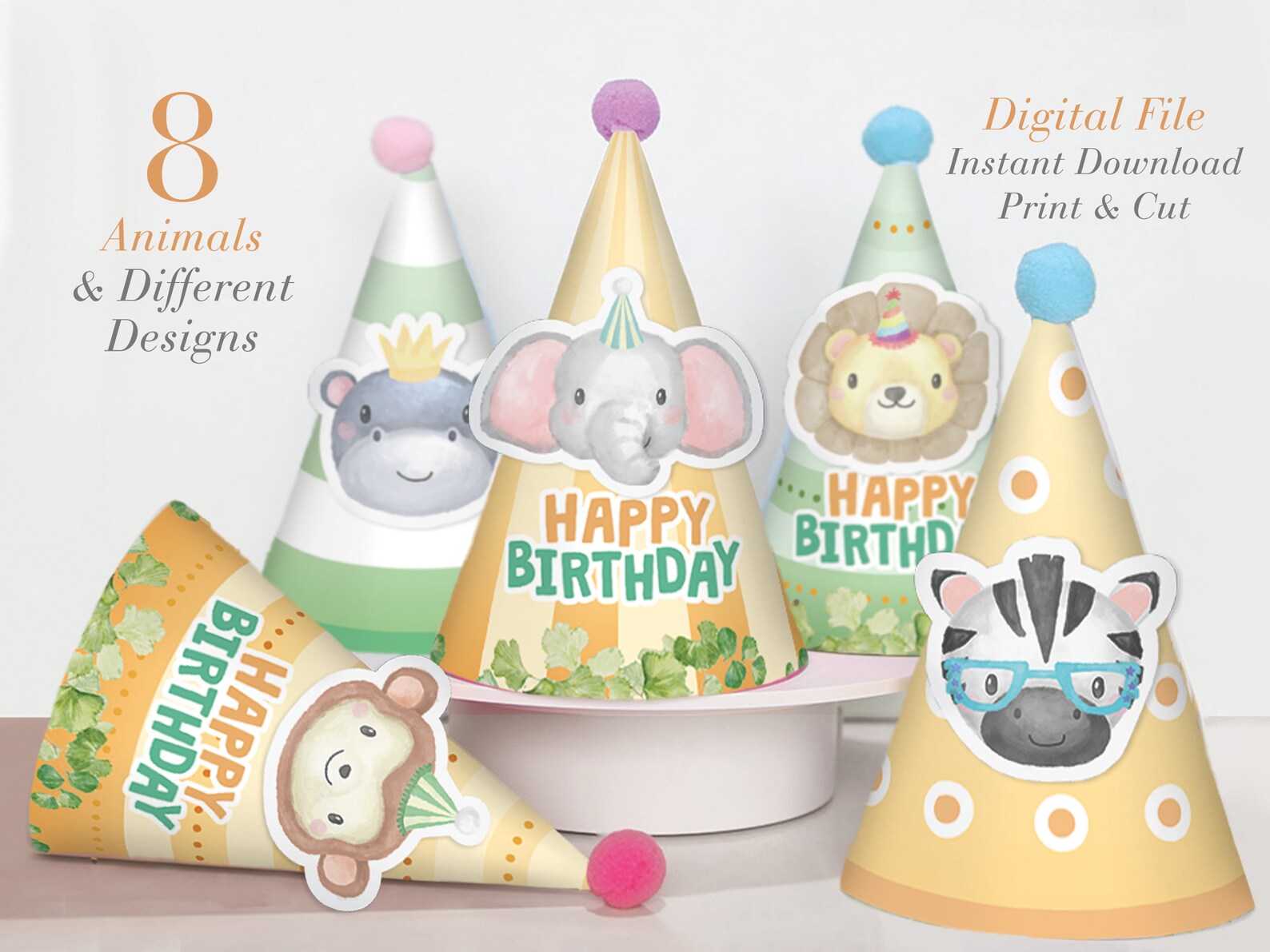 Printable Animals Party Hats Jungle Animals Safari Zoo Etsy