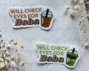 Boba Eye Exam Sticker - Optometry Gift, Water Resistant