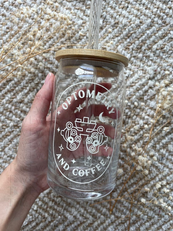 Cold Color Changing Optometry Coffee Libby beer glass jar Gift  phoropter celestial boho magical iced vinyl cup drink bamboo lid straw
