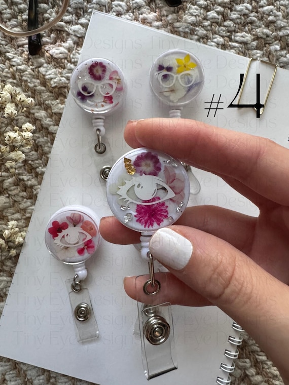Floral Badge Reel: Optometry, Ophthalmology, Medical ID Holder