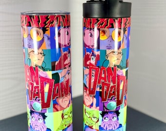 Dandadan inspired 20oz Insulated tumbler sport top water bottle Bluetooth speaker, Hot & Cold - Lid + Straw anime manga