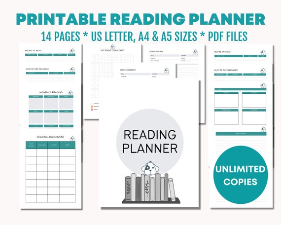 Reading Planner Printable Reading Journal Book Planner Reading - Etsy