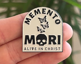 Memento Mori Christian Enamel Pin, Skull, Butterfly, Jesus Enamel Pin, Born Again, Alive in Christ, New Creation, Birthday, For Him, For Her