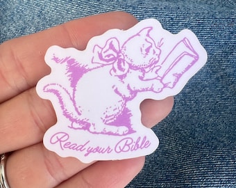 Read Your Bible Christian Sticker | Cat with Bow l Coquette Core Vintage Aesthetic | Journal Stickers | Religious Gifts | Faith Gift