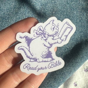 Read Your Bible Christian Sticker | Cat with Bow l Coquette Core Vintage Aesthetic | Journal Stickers | Religious Gifts | Faith Gift
