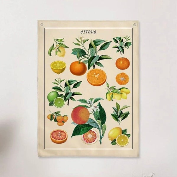 Fruit Print Mid-Sized Tapestry | 24 in x 16 in | Dorm Room Wall Decor | Nature Tapestry | College Aesthetic | Garden Plants | Cute | Bedroom