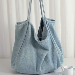 Denim Hobo Bag | Boho Hippie | Blue | Reusable | Girls Women | Shoulder Bag | Back to School | Computer | For Her | Minimalist | Large |