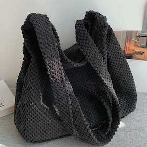 Crochet Shoulder Bag Tote Bag Beige Black Gift Present Back to School ...