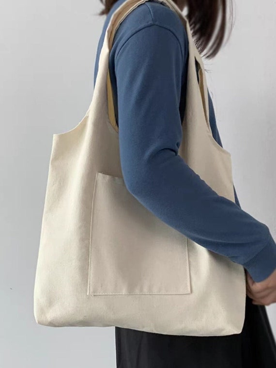 Front Pocket Tote Bag Beige Shoulder Bag Outer Pocket - Etsy