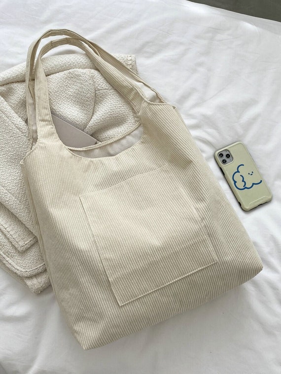 Beige Front Pocket Corduroy Tote Bag Shoulder Bag - Etsy