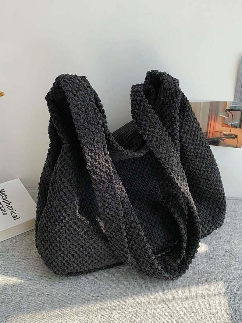 Crochet Shoulder Bag Tote Bag Beige Black Gift Present - Etsy