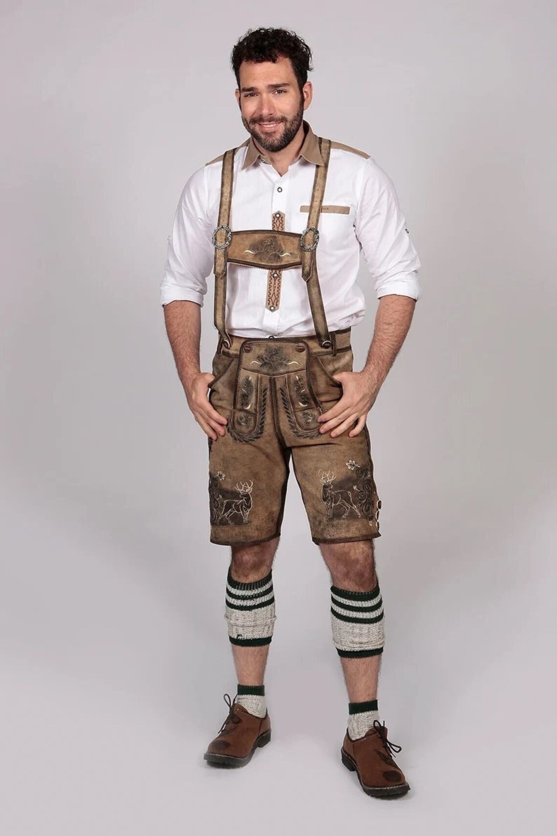 Lederhose Echtleder Traditionelle Bayerische Lederhose Für Herren - Echtleder, Hellbraun, Kniebund, Oktoberfest Oktoberfest Hose Aus Leder