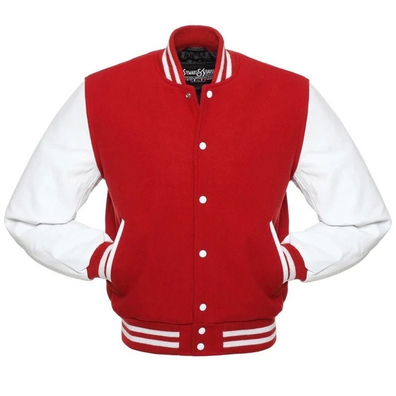 Men Red 100% Wool White Leather Sleeves Varsity Jacket | Etsy
