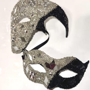 Silver/Black MaKara Mirror Mask, couple edition set, phantom of the opera, crushed Rhinestones,  finish-available in different colors.