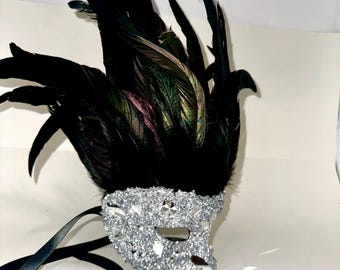 MaKara Mirror Mask - Silver - Rooster Feathers.