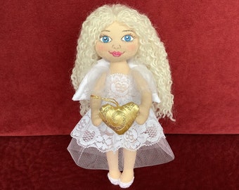 Handmade Angel Doll, Holiday Interior Décor, Plush Angel Doll Ornament, Guardian Angel Plushie, Valentine's Day Gift, Baby Shower Gift
