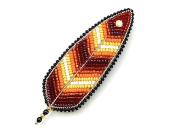 Handmade Beaded Feather Pin Inspired by Indigenous Peoples Symbolism, Handmade Beaded Feather Brooch, Embroidered Feather Pin