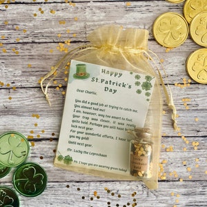 Carta de Leprechaun do Dia de São Patrício com Ouro da Sorte e Moedas Shamrock Irish Trap Treasure - Opcional: Carta Personalizada - Atividade com Adesivos