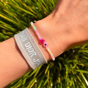 Pink Evil Eye Mini Beaded Bracelet