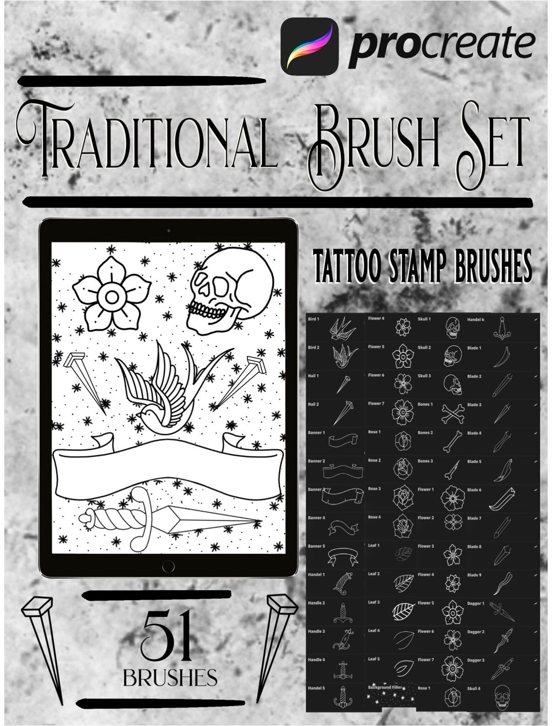 Traditional Tattoo Stamp Brush Set - Etsy