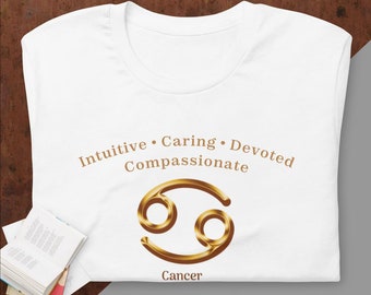 Camiseta del zodiaco Cáncer, signo intuitivo, cariñoso y compasivo.