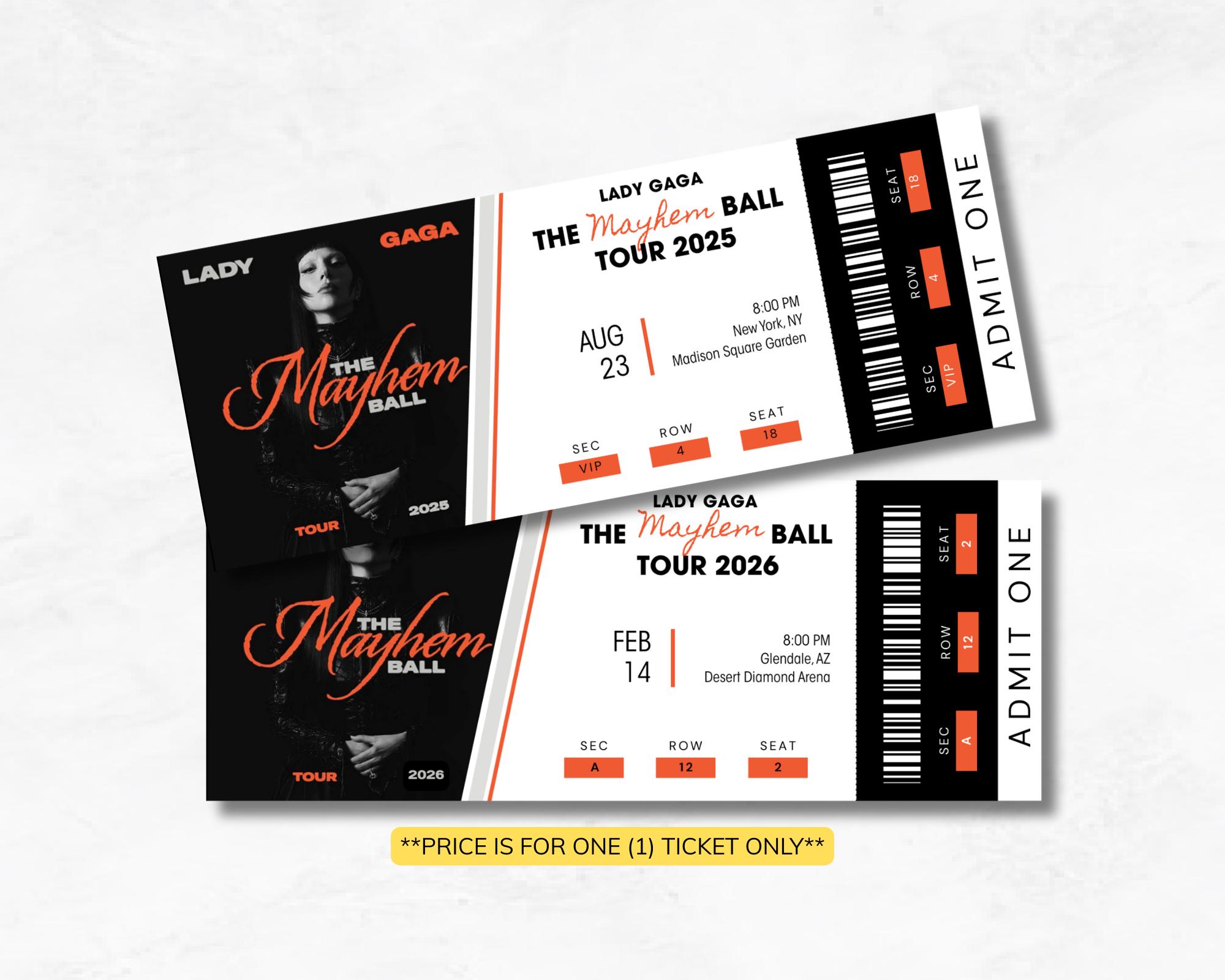 Personalized Lady Gaga: the MAYHEM Ball Concert Ticket | Physical
