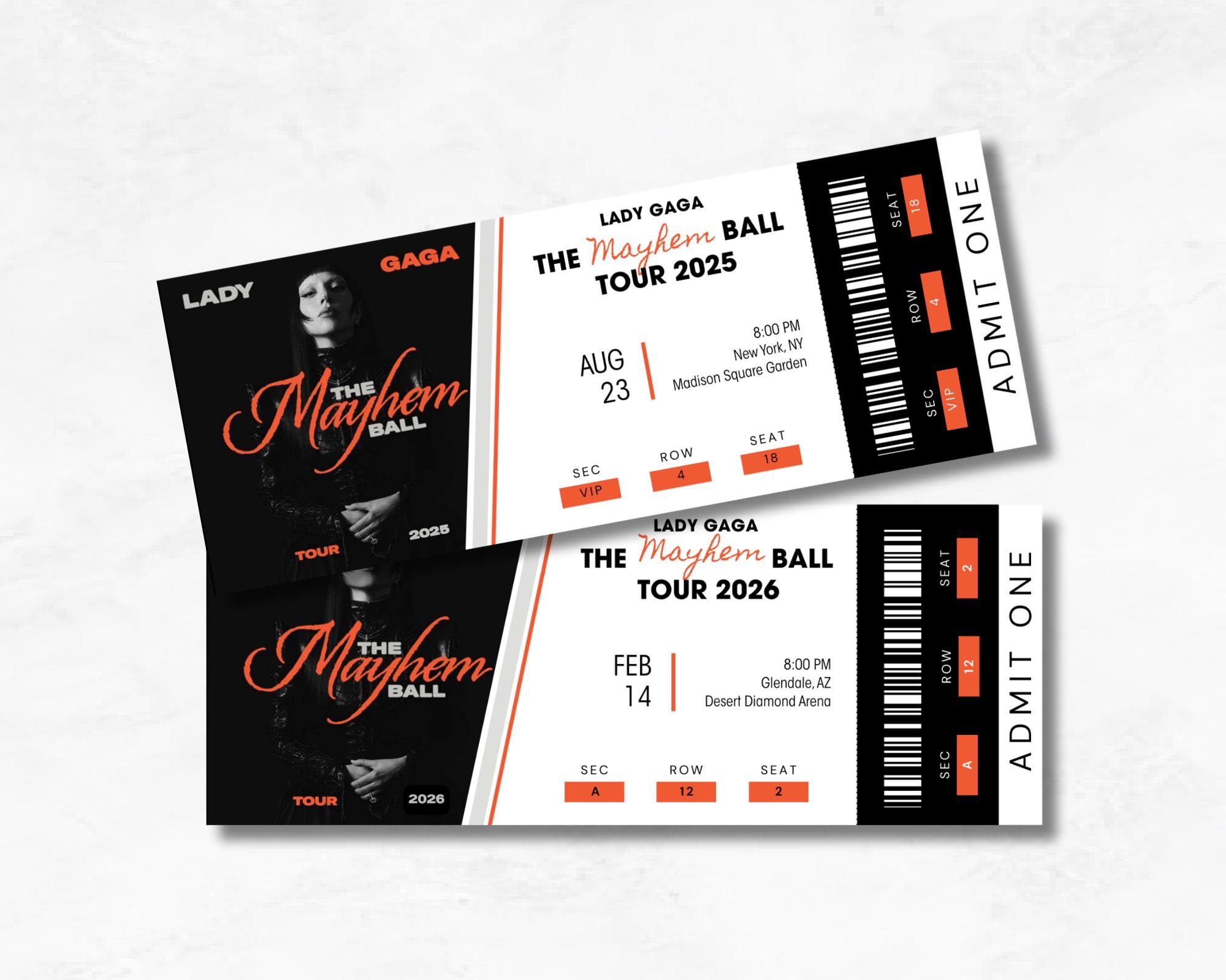 Personalized Lady Gaga: the MAYHEM Ball Concert Ticket | Physical Lady Gaga The MAYHEM Ball SS席チケット