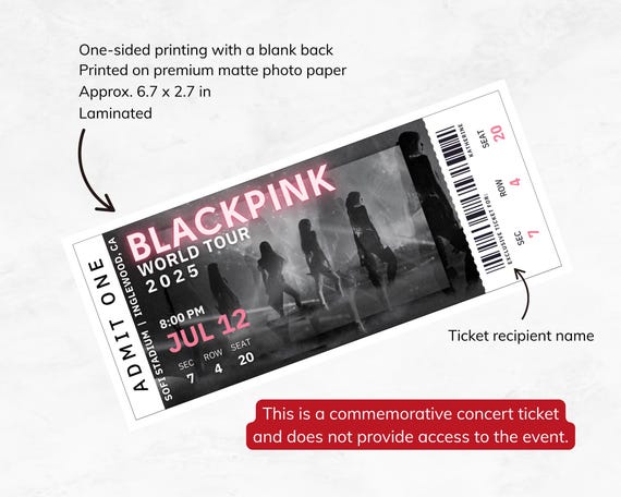 Personalized Blackpink Concert Ticket | Physical Souvenir Ticket