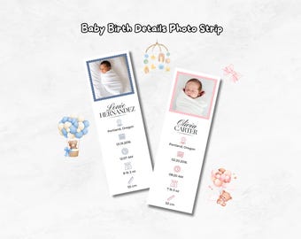 Custom Simple Baby Birth Details Photo Strip