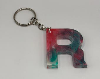Letter R Marble Keychain