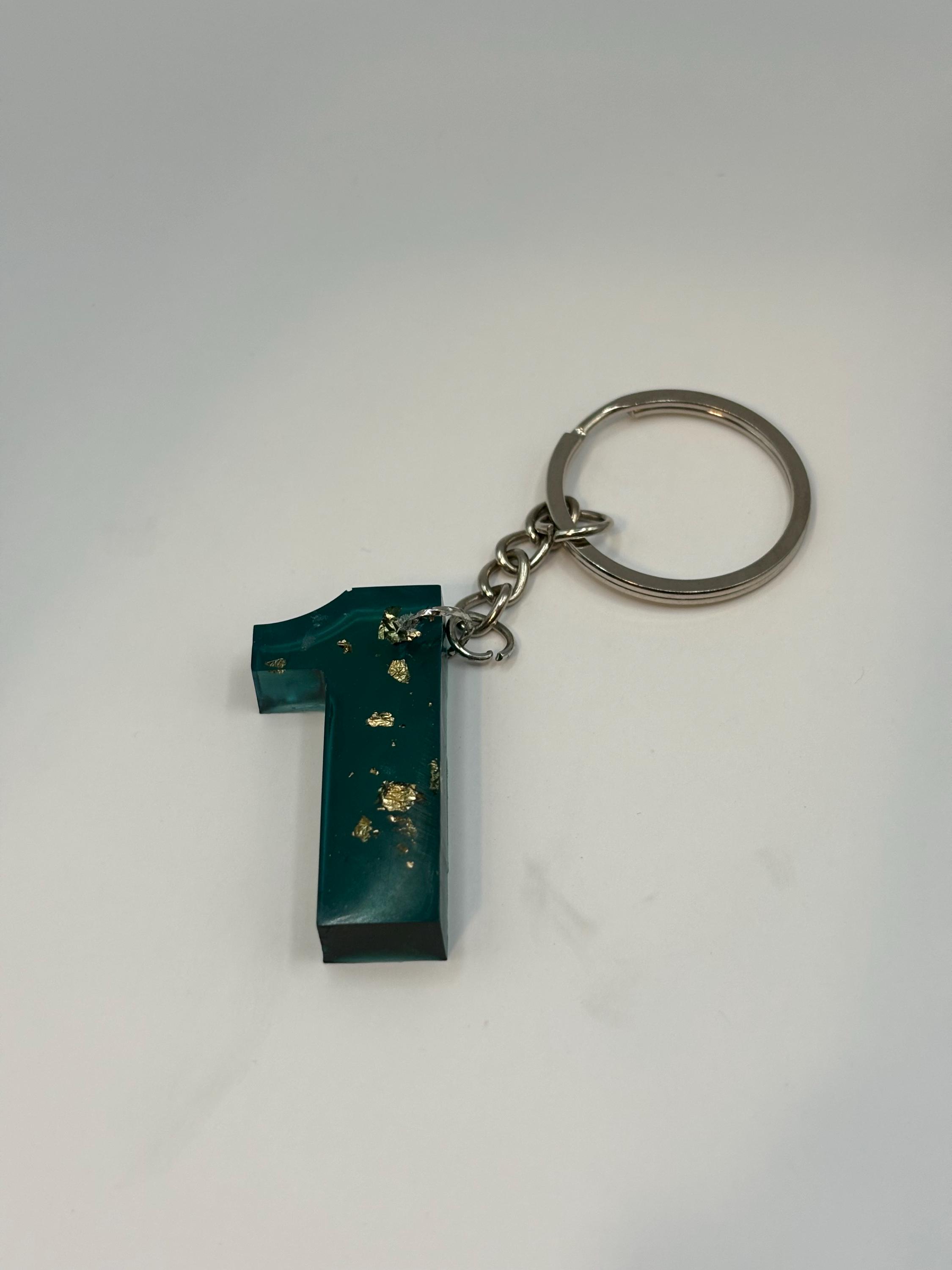 Number 1 Blue Keychain With Gold Flakes - Etsy