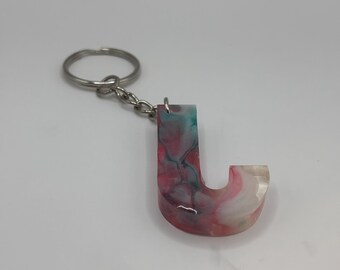 Letter J Marble Keychain