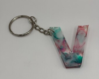 Letter V Marble Keychain