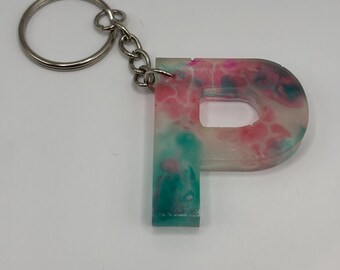Letter P Marble Keychain