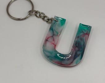 Letter U Marble Keychain