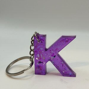 Letter K Purple Glitter Keychain