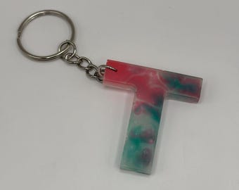 Letter T Marble Keychain